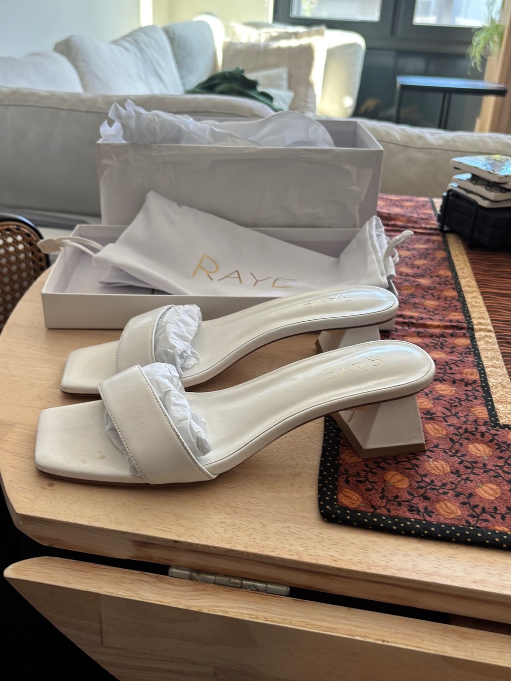RAYE White Square-Toe kitten heels